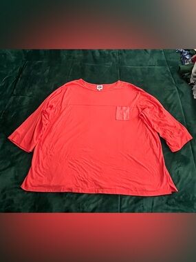 DG2 by Diane Gilman Coral Red 3/4 Sleeve Scoop Neck Top